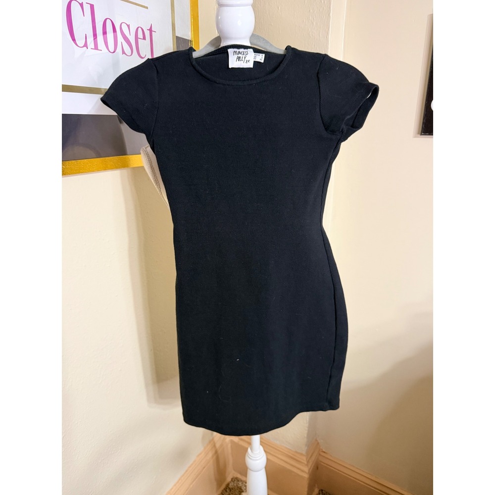 Princess Polly Black Ribbed Mini Dress Short Sleeve CrewNeck Bodycon Womens US 2